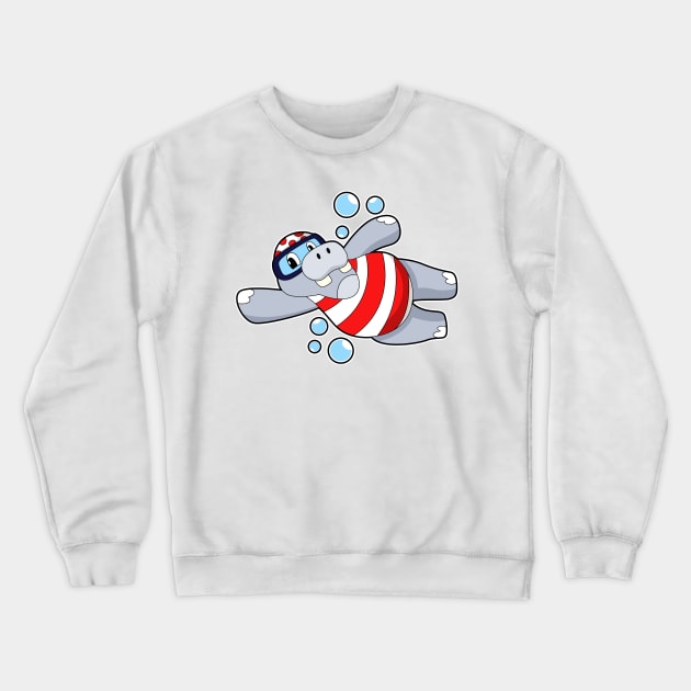Hippo as Diver with Swimming goggles Crewneck Sweatshirt by Markus Schnabel